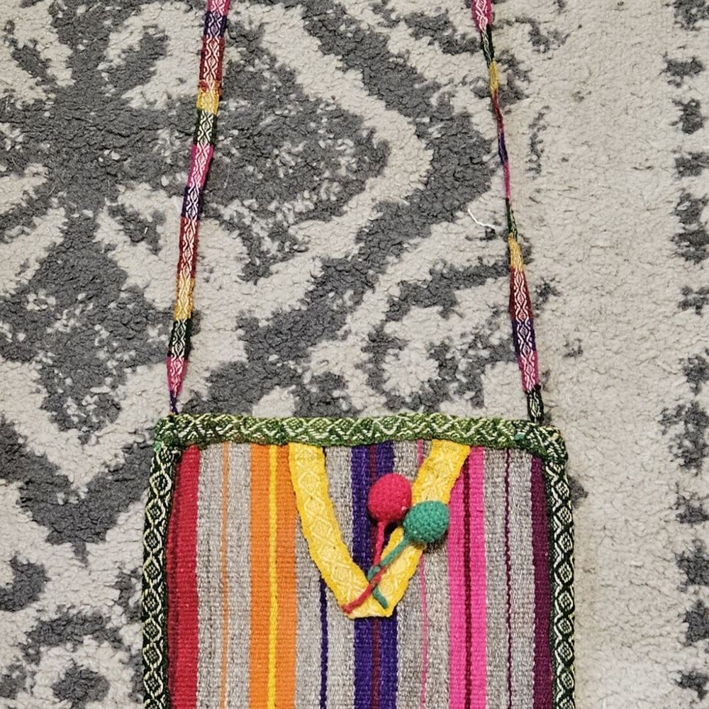 Vintage Handmade Peruvian Multicolored Wool Crossbody  Boho Hippie Cottagecore